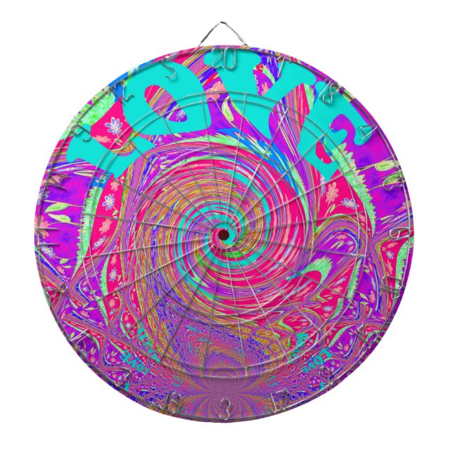 Mesmerizing Whirlpool Love Cyan Text art Graphic  Dartboard (Front)