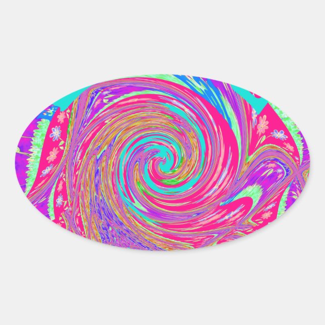 Mesmerizing Whirlpool Love Cyan Text art Graphic  Oval Sticker (Front)