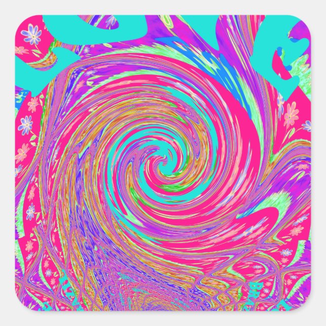 Mesmerizing Whirlpool Love Cyan Text art Graphic  Square Sticker (Front)