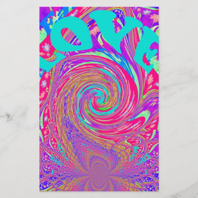 Mesmerizing Whirlpool Love Cyan Text art Graphic  Stationery (Front)