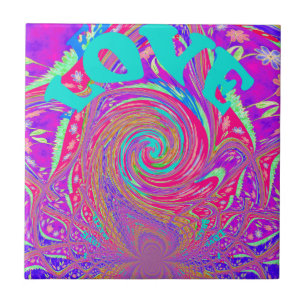 Mesmerizing Whirlpool Love Cyan Text art Graphic Tile