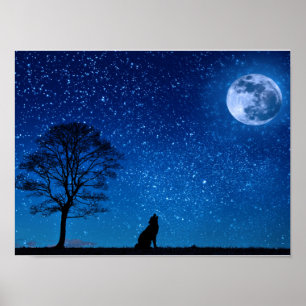 Mesmerizing Wolf Howling on the Moon Poster