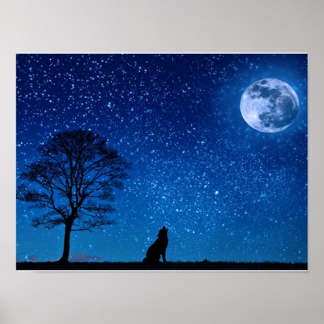 Mesmerizing Wolf Howling on the Moon Poster (Front)