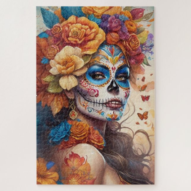 Mesmerizing Woman in Sugar Skull Makeup Jigsaw Puzzle (Vertical)
