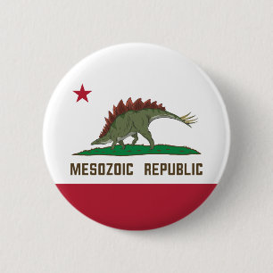 Mesozoic Republic California Flag Stegosaurus 2 Inch Round Button
