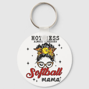 Mess Always Stressed Softball Mama  Keychain