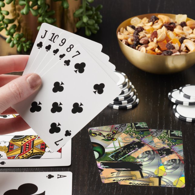 Mess of design objects & symbols with rough effect playing cards (In Situ)