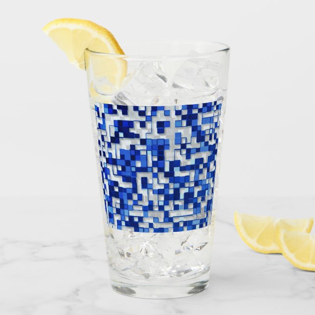 Mess of small squares, shades of blue with white glass (Front Ice)