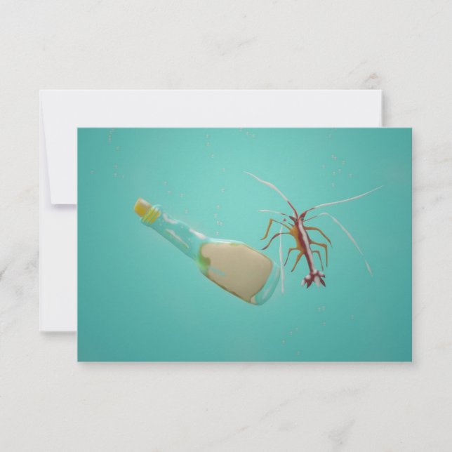 Message Bottle and Shrimp Thank You Card (Front)
