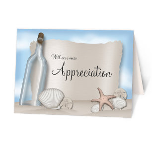 Message de Bottle Beach Merci Cartes