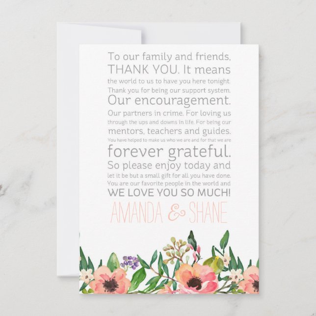 Message de remerciement de carte de table de maria (Devant)