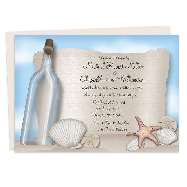 Message d'une bouteille - Invitations de mariage à (Message from a Bottle - Beach Wedding Invitations from Starzraven. Downloadable evite available.)