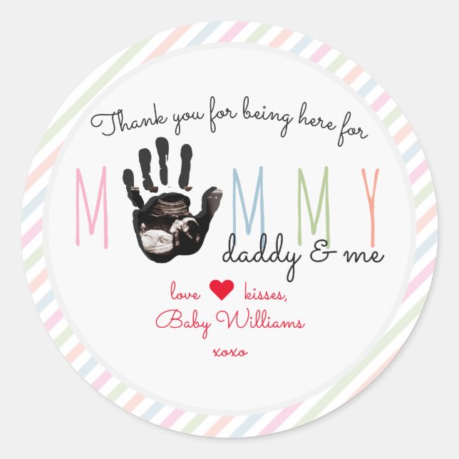 Message from the Bump Ultrasound Cute Baby Shower Classic Round Sticker (Front)