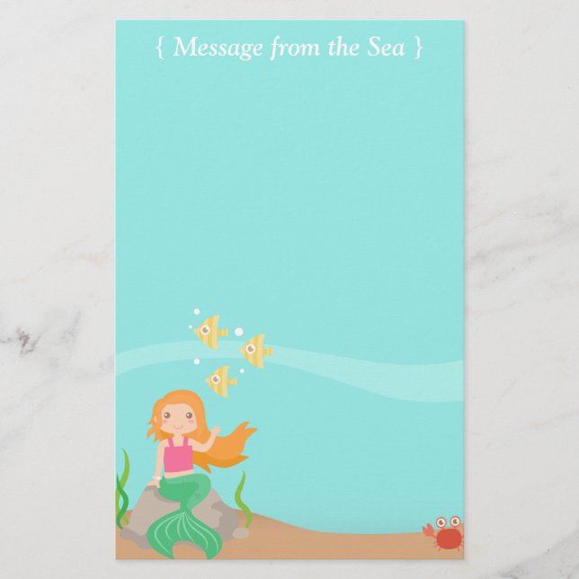 Message from the Sea, Mermaid with Ocean Animals Stationery (Front)