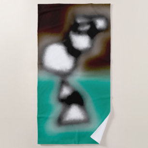 Message in a Bottle: Abstract Brown, Teal, B & W Beach Towel