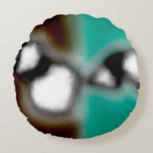 Message in a Bottle: Abstract Brown, Teal, B & W Round Pillow