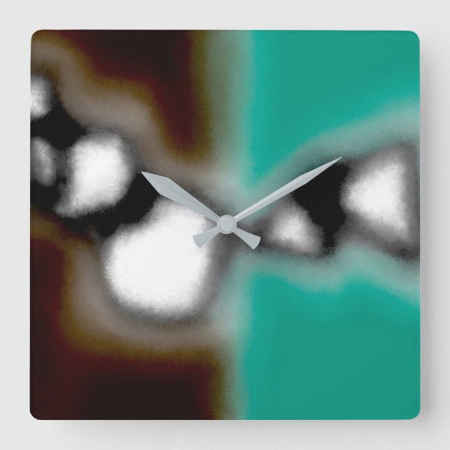 Message in a Bottle: Abstract Brown, Teal, B & W Square Wall Clock (Front)