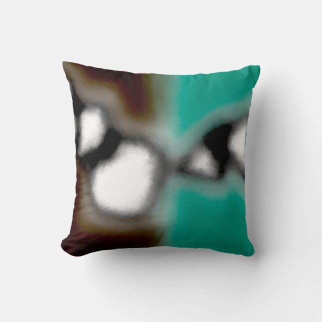 Message in a Bottle: Abstract Brown, Teal, B & W Throw Pillow (Front)