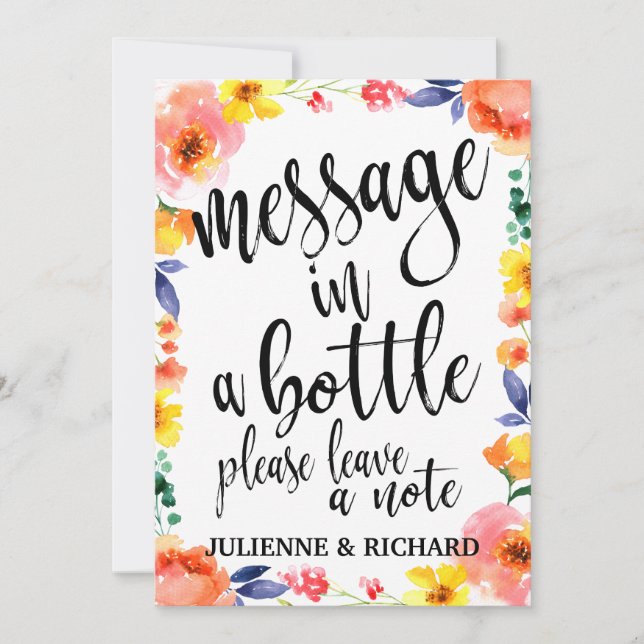 Message in a Bottle Affordable Floral Wedding Sign (Front)