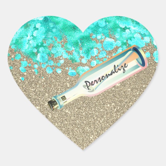 Message in a bottle beach sand ocean waves heart sticker (Front)