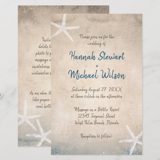 Message in a Bottle Beach Scroll Invitation (Front/Back)