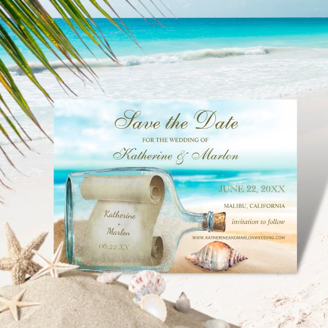 Message in a Bottle Beach Sea Shell Wedding Save The Date (Creator Uploaded)