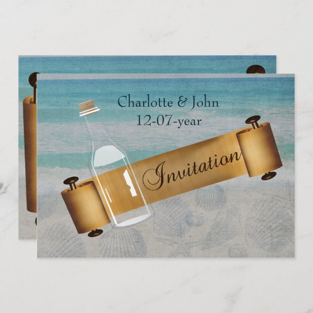 Message in a bottle Beach Wedding Invitation (Front/Back)