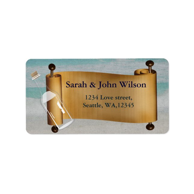 Message in a bottle Beach Wedding Label (Front)