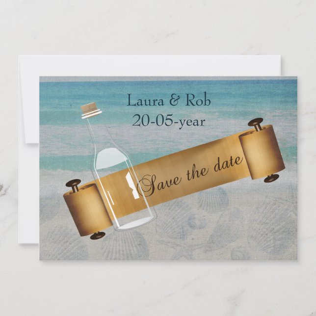 Message in a bottle Beach Wedding Save The Date (Front)