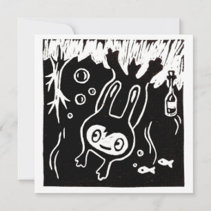 Message in a Bottle Boy linocut Invitation