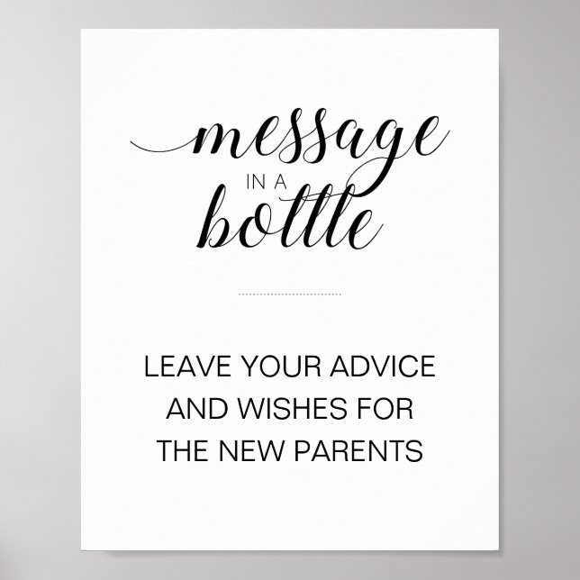 Message In A Bottle New Parents Advice Baby Shower Poster (Front)