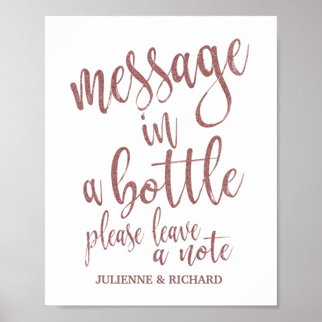 Message in a Bottle Rose Gold Glitter 8x10 Sign (Front)