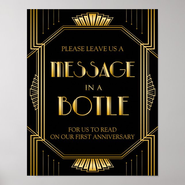 Message in a Bottle Wedding Sign | Art Deco Gatsby (Front)