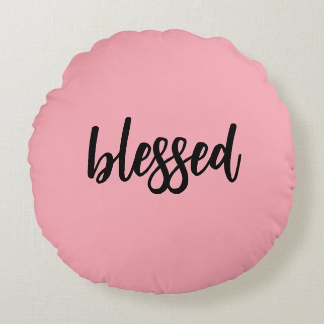 Message Template Light Pink & Black Buffalo Plaid Round Pillow (Front)