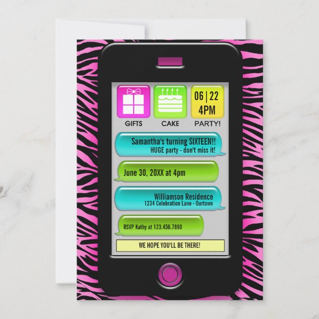 Message texte Sweet 16 Invitations de parties (Devant)