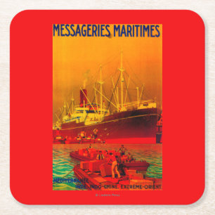 Messageries Maritimes Vintage PosterEurope Square Paper Coaster