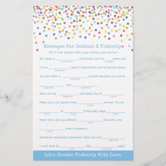 Messages for Parents To Be Confetti Baby Shower Flyer (Front)
