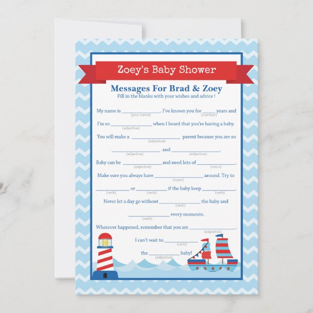 Messages for Parents To Be Nautical Baby Shower Invitation (Front)