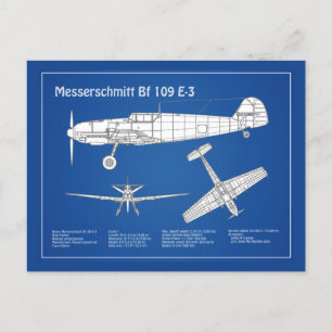 Messerschmitt Bf 109 - Airplane Blueprint ABD Postcard