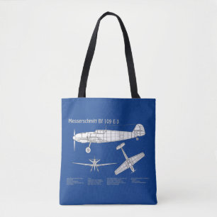 Messerschmitt Bf 109 - Airplane Blueprint ABD Tote Bag