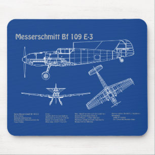 Messerschmitt Bf 109 - Airplane Blueprint AD Mouse Pad