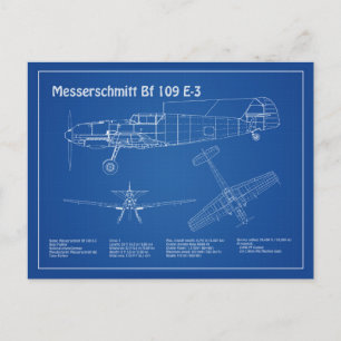Messerschmitt Bf 109 - Airplane Blueprint AD Postcard