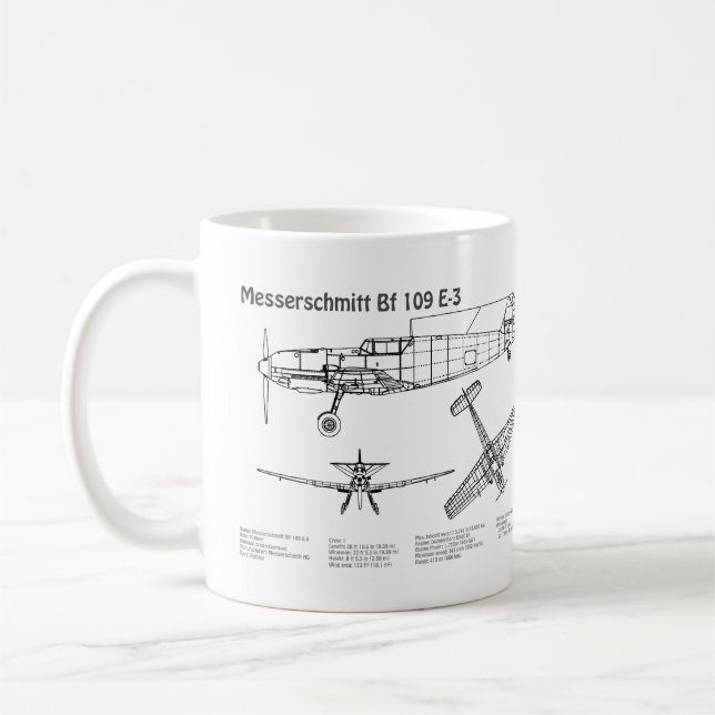 Messerschmitt Bf 109 - Airplane Blueprint BD Coffee Mug (Left)