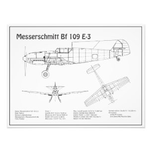 Messerschmitt Bf 109 - Airplane Blueprint BD Photo Print