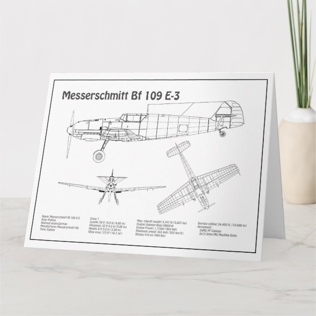 Messerschmitt Bf 109 - Airplane Blueprint BD Thank You Card (Front)