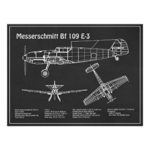 Messerschmitt Bf 109 - Airplane Blueprint PD Photo Print