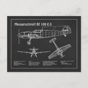 Messerschmitt Bf 109 - Airplane Blueprint PD Postcard