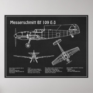 Messerschmitt Bf 109 - Airplane Blueprint PD Poster