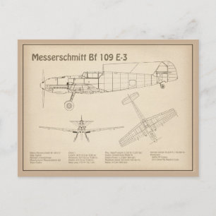 Messerschmitt Bf 109 - Airplane Blueprint SD Postcard