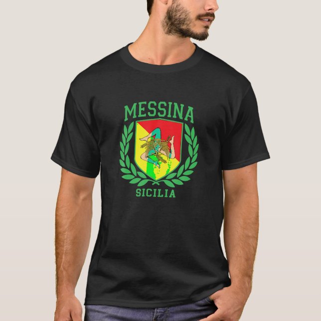 MESSINA Sicilia Flag and Trinacria Shield Design S T-Shirt (Front)